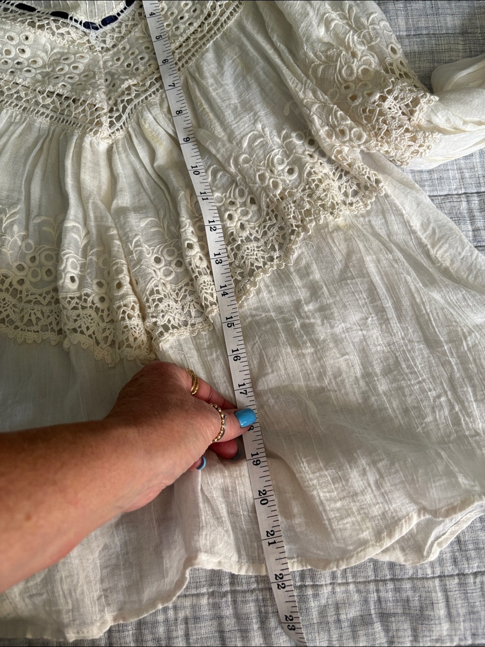 Free People Ivory Eyelet Peasant Top with Lace Yoke - Picture 4 of 5